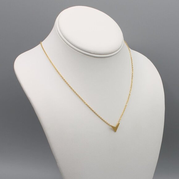Jewelry necklace yellow gold tone contemporary minimalist dainty v shaped - Picture 7 of 8